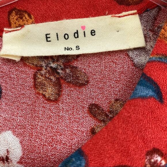 Anthropologie Elodie Short Sleeve Popover Top Blouse Red Floral Small - Picture 6 of 7
